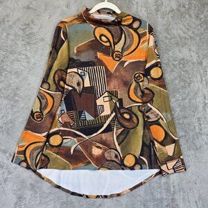 3 Potato Shirt Womens L/XL Multicolor Abstract Print Mock Neck Long Sleeve Tunic
